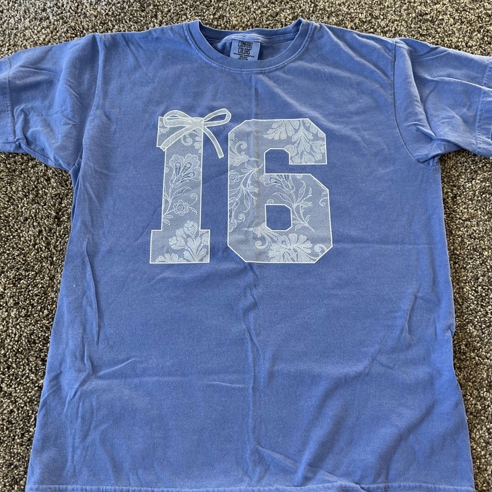 Comfort Colors Blue Kids Tee with Floral 16